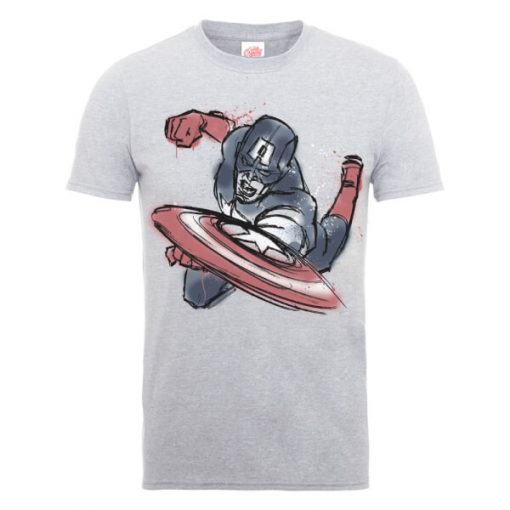 T-Shirt Homme Marvel Avengers Assemble - Captain America Spray - Gris - XXL - Blanc chez Zavvi FR image 5056185767950