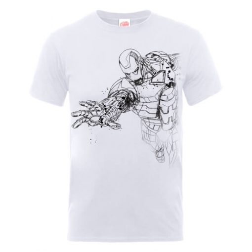 T-Shirt Homme Marvel Avengers Assemble - Iron Man Mono Croquis - Blanc - XXL - Blanc chez Zavvi FR image 5056185770301