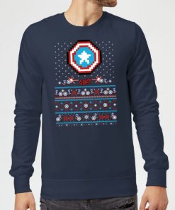 Pull de Noël Homme Marvel Avengers Captain America Pixel Art - Bleu Marine - S - Navy chez Zavvi FR image 5059478412629