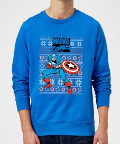 Pull de Noël Homme Marvel Avengers Captain America - Bleu Roi - M - Royal Blue chez Zavvi FR image 5059478413084