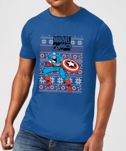 Pull de Noël Homme Marvel Avengers Captain America - Bleu Roi - L - Royal Blue chez Zavvi FR image 5059478414920