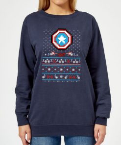 Pull de Noël Femme Marvel Avengers Captain America Pixel Art - Bleu Marine - XXL - Navy chez Zavvi FR image 5059478416320