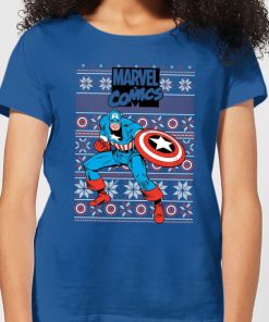 T-Shirt de Noël Femme Marvel Avengers Captain America - Bleu Roi - XXL - Royal Blue chez Zavvi FR image 5059478416573