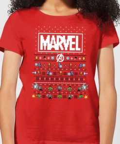 T-Shirt de Noël Femme Marvel Avengers Pixel Art - Rouge - L - Rouge chez Zavvi FR image 5059478416658