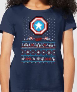 T-Shirt de Noël Femme Marvel Avengers Captain America Pixel Art - Bleu Marine - M - Navy chez Zavvi FR image 5059478416696