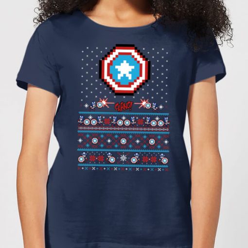 T-Shirt de Noël Femme Marvel Avengers Captain America Pixel Art - Bleu Marine - M - Navy chez Zavvi FR image 5059478416696