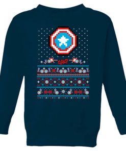 Pull de Noël Homme Marvel Avengers Captain America Pixel Art - Bleu Marine - 9-10 ans - Navy chez Zavvi FR image 5059478423373