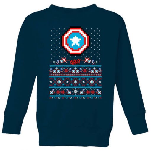 Pull de Noël Homme Marvel Avengers Captain America Pixel Art - Bleu Marine - 9-10 ans - Navy chez Zavvi FR image 5059478423373