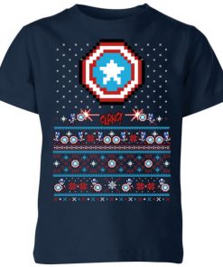 T-Shirt de Noël Homme Marvel Avengers Captain America Pixel Art - Bleu Marine - 11-12 ans - Navy chez Zavvi FR image 5059478424431