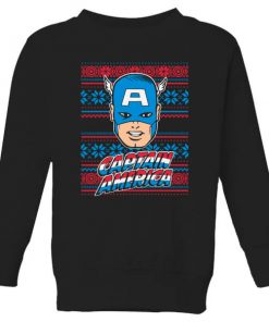 Marvel Captain America Face Kids' Christmas Sweatshirt - Black - 11-12 ans - Noir chez Zavvi FR image 5059478642743