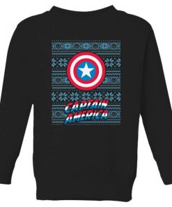 Marvel Captain America Kids' Christmas Sweatshirt - Black - 11-12 ans - Noir chez Zavvi FR image 5059478644594