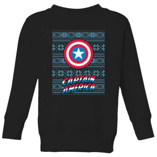 Marvel Captain America Kids' Christmas Sweatshirt - Black - 11-12 ans - Noir chez Zavvi FR image 5059478644594