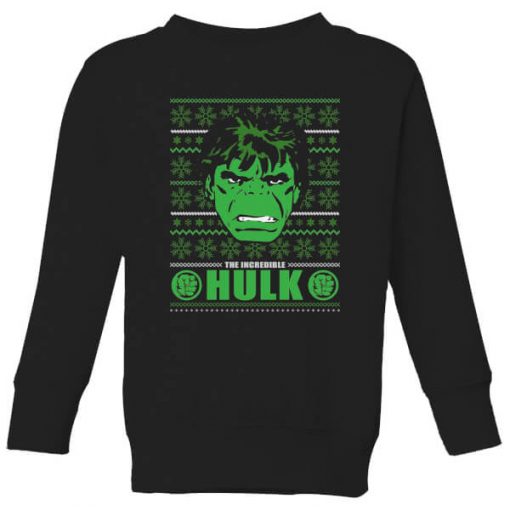 Marvel Hulk Face Kids' Christmas Sweatshirt - Black - 11-12 ans - Noir chez Zavvi FR image 5059478647090
