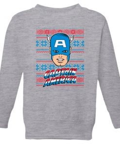 Marvel Captain America Face Kids' Christmas Sweatshirt - Grey - 11-12 ans - Gris chez Zavvi FR image 5059478648097