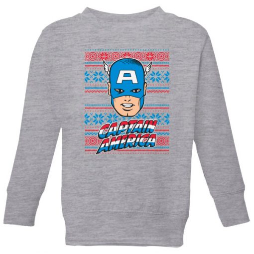 Marvel Captain America Face Kids' Christmas Sweatshirt - Grey - 11-12 ans - Gris chez Zavvi FR image 5059478648097