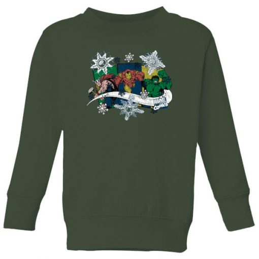 Marvel Thor Iron Man Hulk Snowflake Kids' Christmas Sweatshirt - Forest Green - 11-12 ans - Forest Green chez Zavvi FR image 5059478648295