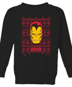 Marvel Iron Man Face Kids' Christmas Sweatshirt - Black - 11-12 ans - Noir chez Zavvi FR image 5059478650045