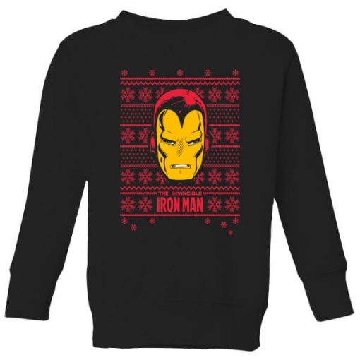 Marvel Iron Man Face Kids' Christmas Sweatshirt - Black - 11-12 ans - Noir chez Zavvi FR image 5059478650045