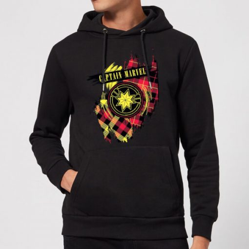 Captain Marvel Tartan Patch Hoodie - Black - M - Noir chez Zavvi FR image 5059478744812