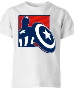 Avengers Assemble Captain America Outline Badge Kids' T-Shirt - White - 11-12 ans - Blanc chez Zavvi FR image 5059478799355