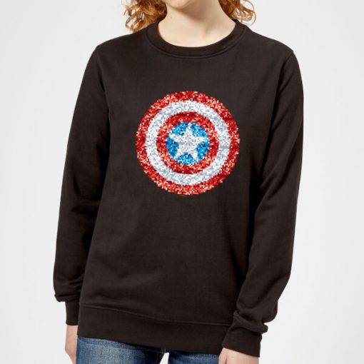 Marvel Captain America Pixelated Shield Women's Sweatshirt - Black - 5XL - Noir chez Zavvi FR image 5059479191677